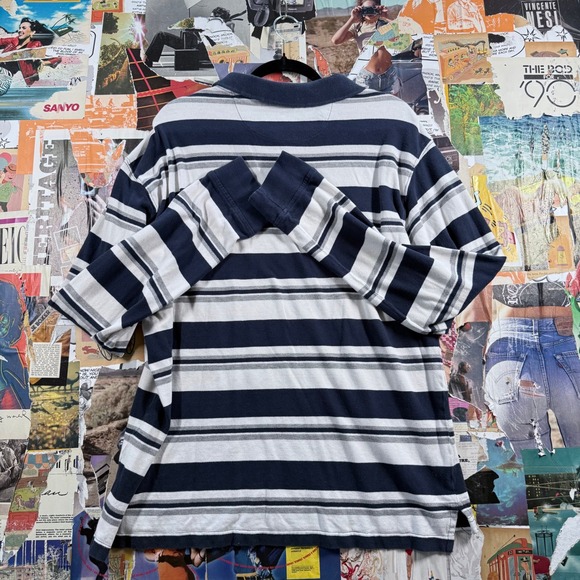 Foot‎ Locker 2XL Striped Long Sleeve Polo Shirt Menswear Blue Gray Casual - Picture 7 of 8